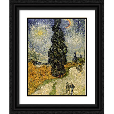 Road with Cypresses Black Ornate Wood Framed Art Print with Double Matting by Van Gogh, Vincent