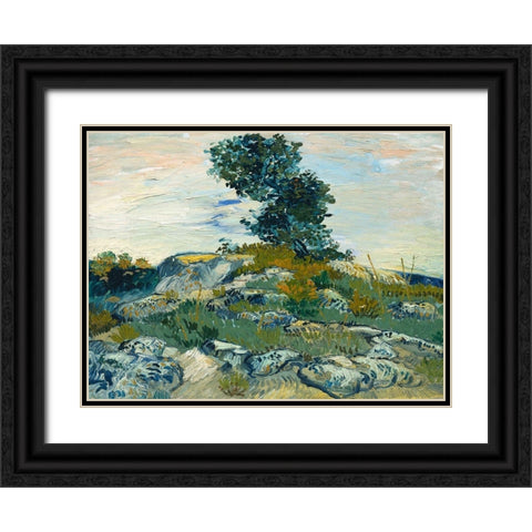 The Rocks Black Ornate Wood Framed Art Print with Double Matting by van Gogh, Vincent