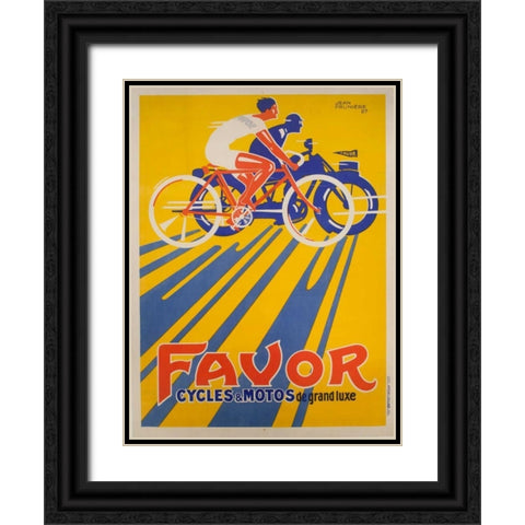 Favor Cycles et Motos 1927 Black Ornate Wood Framed Art Print with Double Matting by Anonymous