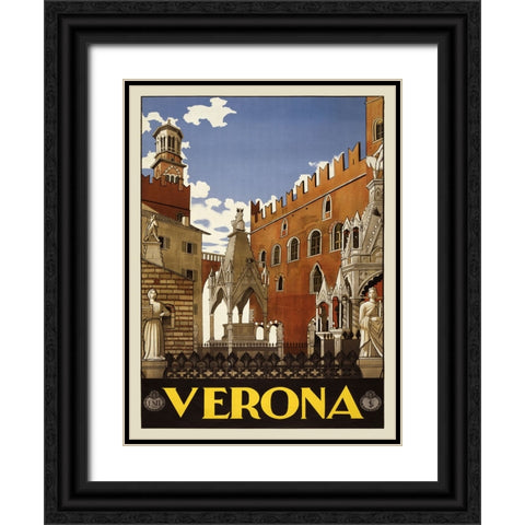 Verona, 1938 Black Ornate Wood Framed Art Print with Double Matting by Anonymous