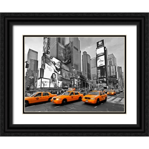 Taxis in Times Square NYC Black Ornate Wood Framed Art Print with Double Matting by Ratsenskiy, Vadim