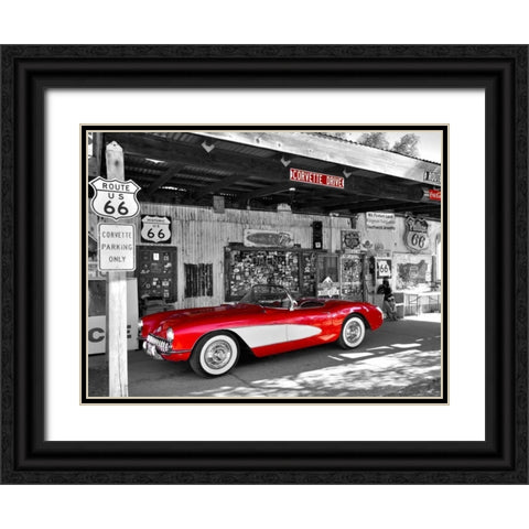 Red Corvette Black Ornate Wood Framed Art Print with Double Matting by Ratsenskiy, Vadim
