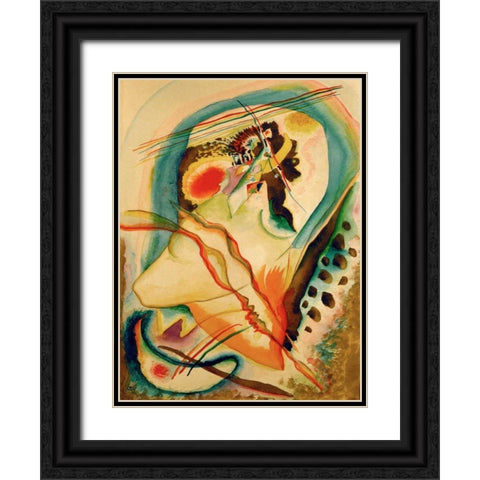 Untitled composition Black Ornate Wood Framed Art Print with Double Matting by Kandinsky, Wassily
