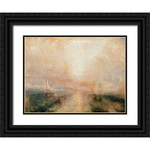 Yacht Approaching the Coast Black Ornate Wood Framed Art Print with Double Matting by Turner, William