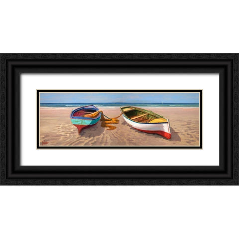 Barche sulla battigia Black Ornate Wood Framed Art Print with Double Matting by Galasso, Adriano