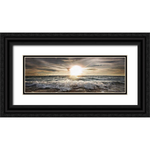 Sun shining over rocky waves Black Ornate Wood Framed Art Print with Double Matting by Busch, Niels