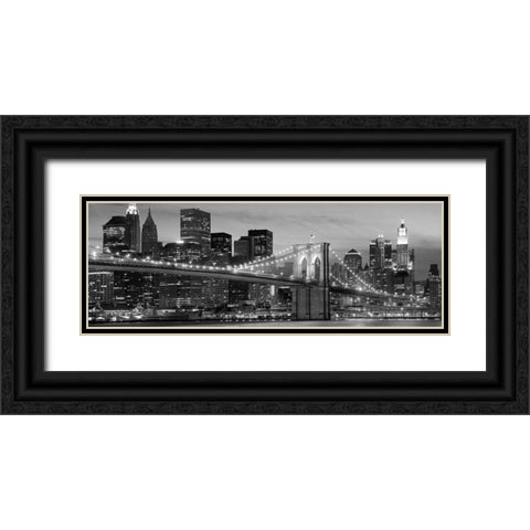 Brooklyn Bridge at Night Black Ornate Wood Framed Art Print with Double Matting by Anonymous