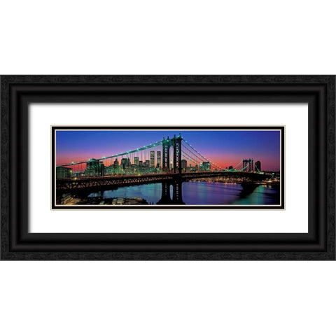 Manhattan Bridge and Skyline Black Ornate Wood Framed Art Print with Double Matting by Berenholtz, Richard