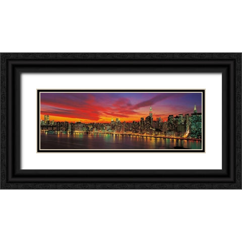 Sunset over New York Black Ornate Wood Framed Art Print with Double Matting by Berenholtz, Richard