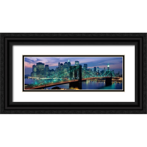 Brooklyn Bridge and Skyline Black Ornate Wood Framed Art Print with Double Matting by Berenholtz, Richard