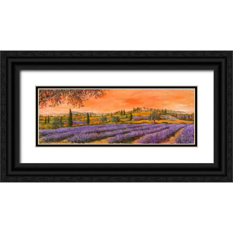 Filari di lavanda Black Ornate Wood Framed Art Print with Double Matting by Marzari, Tebo