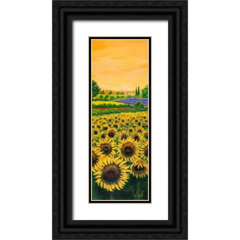 Girasoli e lavanda Black Ornate Wood Framed Art Print with Double Matting by Marzari, Tebo