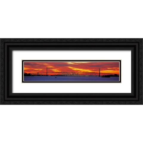 Queensboro and Manhattan Bridge New York City Black Ornate Wood Framed Art Print with Double Matting by Berenholtz, Richard