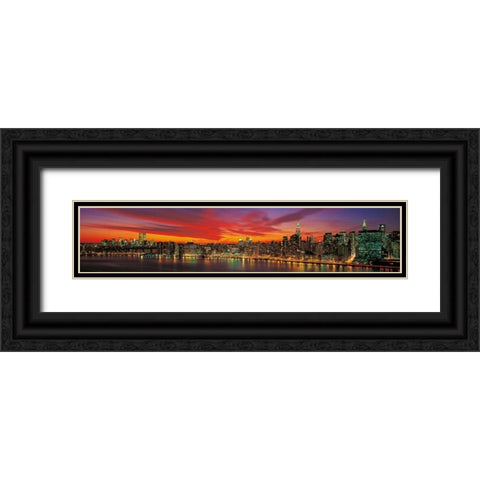 Sunset over New York Black Ornate Wood Framed Art Print with Double Matting by Berenholtz, Richard