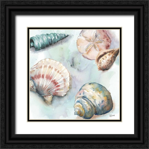 Watercolor Shell Toss I Black Ornate Wood Framed Art Print with Double Matting by Tre Sorelle Studios
