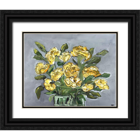 Yellow Farmhouse Bouquet Black Ornate Wood Framed Art Print with Double Matting by Chapman, Marcy
