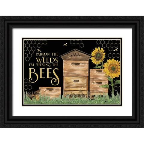 Honey Bees And Flowers Please landscape on black I-Pardon the Weeds Black Ornate Wood Framed Art Print with Double Matting by Reed, Tara