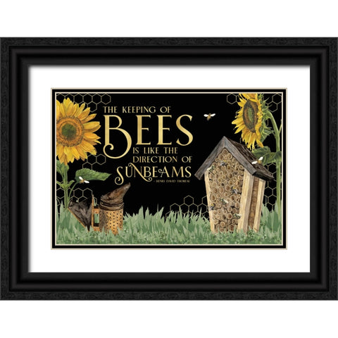 Honey Bees And Flowers Please landscape on black IV-Sunbeams Black Ornate Wood Framed Art Print with Double Matting by Reed, Tara