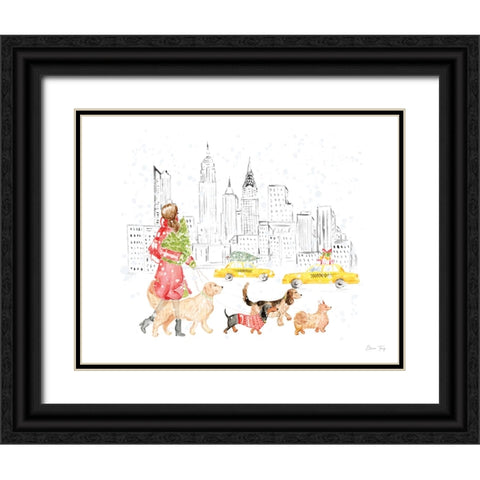 Christmas in the City landscape I Black Ornate Wood Framed Art Print with Double Matting by Faye, Elena