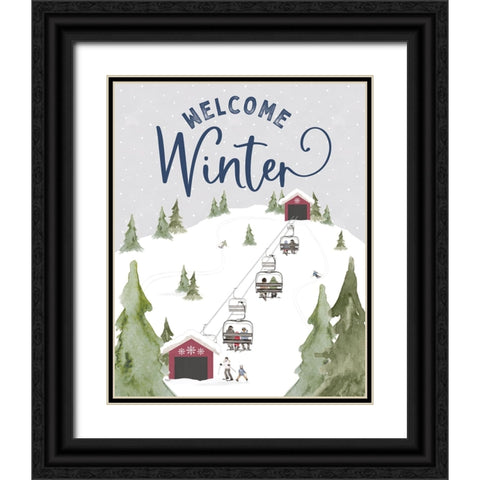 Winter Mountain Getaway portrait VI-Welcome Winter Black Ornate Wood Framed Art Print with Double Matting by Tara Reed