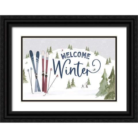 Winter Mountain Getaway landscape III-Welcome Winter Black Ornate Wood Framed Art Print with Double Matting by Tara Reed