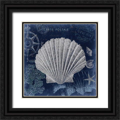 Seaside Postcard Navy I Black Ornate Wood Framed Art Print with Double Matting by Tre Sorelle Studios