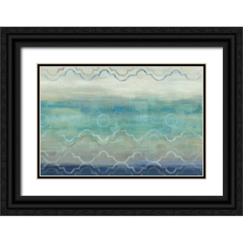 Abstract Waves Blue-Gray Landscape Black Ornate Wood Framed Art Print with Double Matting by Coulter, Cynthia