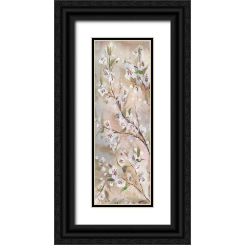 Cherry Blossoms Taupe Panel II  Black Ornate Wood Framed Art Print with Double Matting by Tre Sorelle Studios