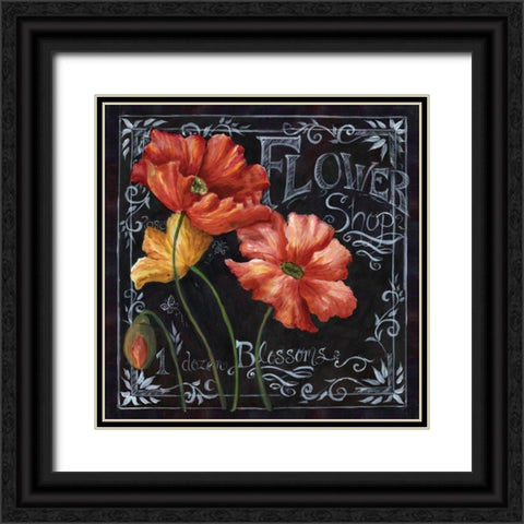 Flowers in Bloom Chalkboard I  Black Ornate Wood Framed Art Print with Double Matting by Tre Sorelle Studios