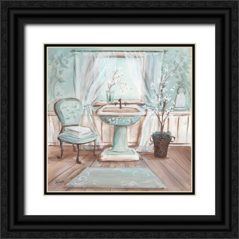 Aqua Blossom Bath I  Black Ornate Wood Framed Art Print with Double Matting by Tre Sorelle Studios