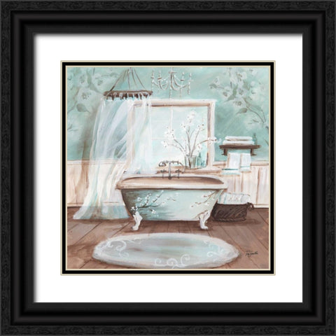 Aqua Blossom Bath II  Black Ornate Wood Framed Art Print with Double Matting by Tre Sorelle Studios