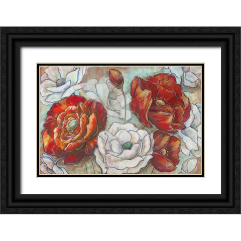 Red and White Poppies Landscape Black Ornate Wood Framed Art Print with Double Matting by Tre Sorelle Studios