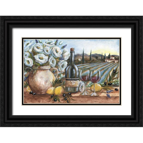 Provence Wine Landscape Black Ornate Wood Framed Art Print with Double Matting by Tre Sorelle Studios