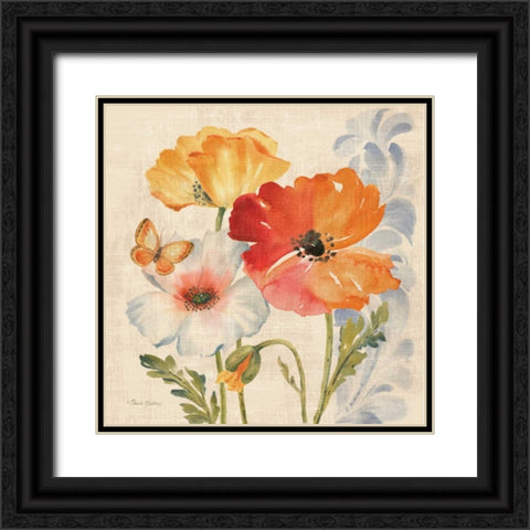Watercolor Poppies Multi II Black Ornate Wood Framed Art Print with Double Matting by Gladding, Pamela