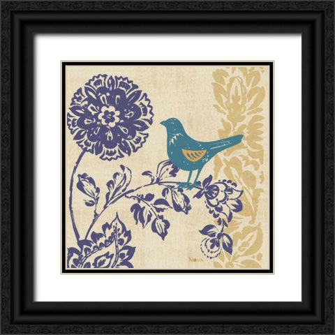 Blue Indigo Bird II Black Ornate Wood Framed Art Print with Double Matting by Studio Nova
