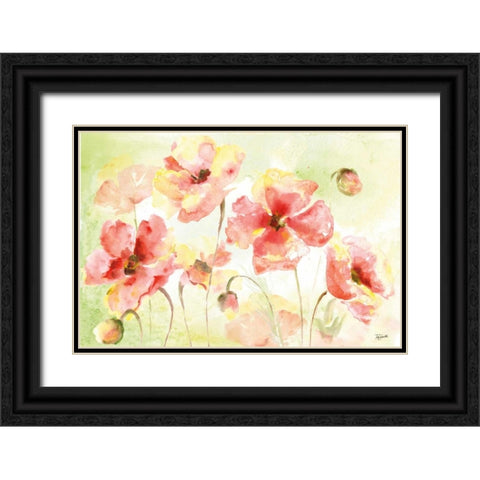 Pale Pink Poppies Landscape Black Ornate Wood Framed Art Print with Double Matting by Tre Sorelle Studios