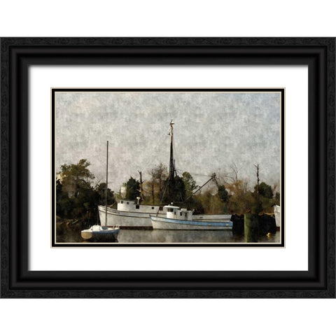 Shipyard Black Ornate Wood Framed Art Print with Double Matting by Romita, Denise