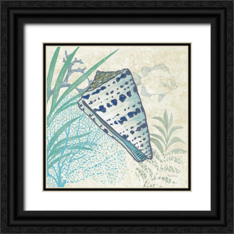 Oceana Indigo Shells I Black Ornate Wood Framed Art Print with Double Matting by Gladding, Pamela