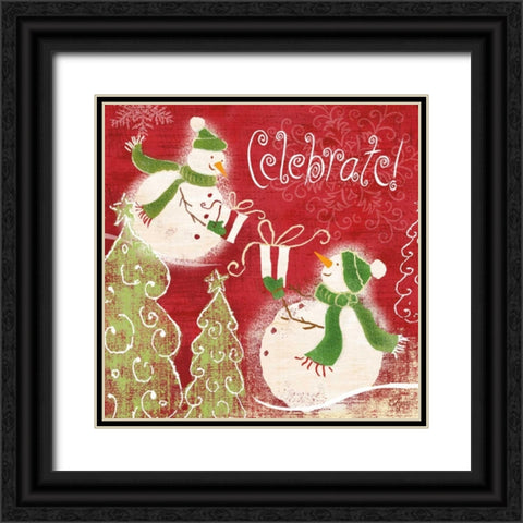 Bright Snowmen II Black Ornate Wood Framed Art Print with Double Matting by Lyon, Rebecca