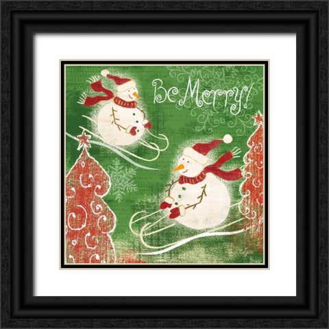 Bright Snowmen III Black Ornate Wood Framed Art Print with Double Matting by Lyon, Rebecca
