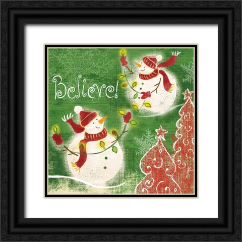 Bright Snowmen IV Black Ornate Wood Framed Art Print with Double Matting by Lyon, Rebecca