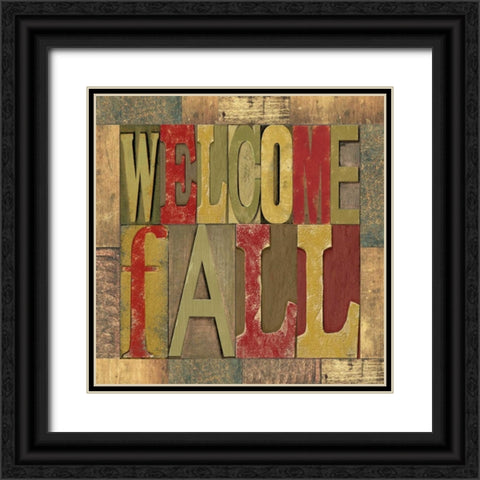 Welcome Fall Printer Block Black Ornate Wood Framed Art Print with Double Matting by Reed, Tara