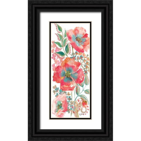 Bohemian Poppies Pink/Teal II Black Ornate Wood Framed Art Print with Double Matting by Tre Sorelle Studios