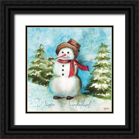 Watercolor Snowmen II Black Ornate Wood Framed Art Print with Double Matting by Tre Sorelle Studios