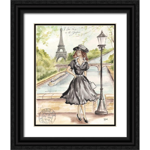 Springtime Paris Fashion I Black Ornate Wood Framed Art Print with Double Matting by Tre Sorelle Studios