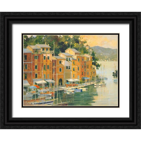 Portofino View Black Ornate Wood Framed Art Print with Double Matting by Simandle, Marilyn