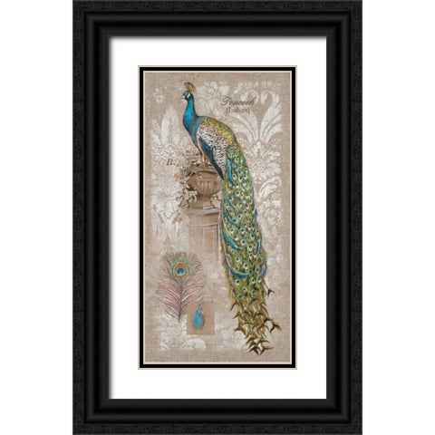 Peacock Linen 2 Black Ornate Wood Framed Art Print with Double Matting by Barrett, Chad