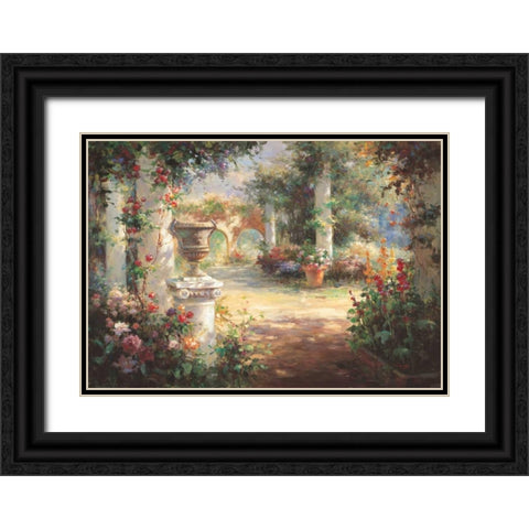 Sunlit Countyard Black Ornate Wood Framed Art Print with Double Matting by Oxley, Vail