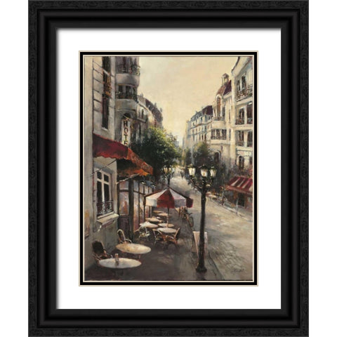 Promenade Cafe Black Ornate Wood Framed Art Print with Double Matting by Heighton, Brent