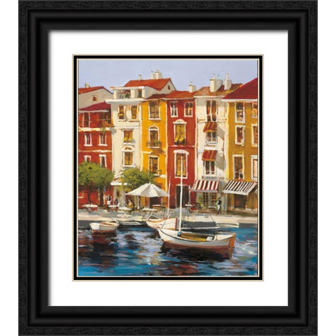 Mediterranean Waterfront I Black Ornate Wood Framed Art Print with Double Matting by Heighton, Brent